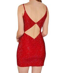 Amarra Red Rhinestone Mini Bodycon Dress Open Back Size 6
